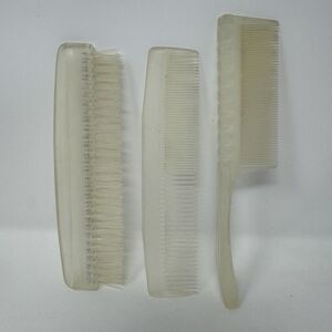 VTG Comb Set of 3 Clear Hard Plastic Bristle Wide Tooth Detangling Fuller USA
